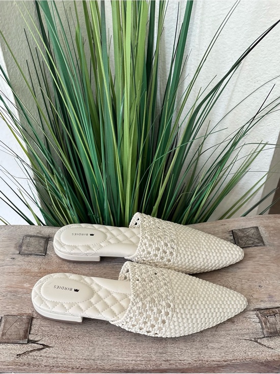 Birdies Shoes - Birdies Woven White Cream Mules